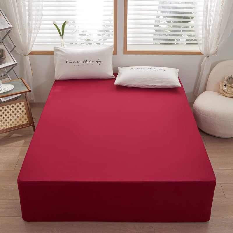 rushrushlulu Bedding Twin Size Fitted Sheet Only-Twin Size Deep Pocket Bottom Fitted Sheet Fits 15inches Bed Matress Sheet Soft and Microfiber Easy Care-Wine Red - Image 2