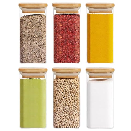 VILON 330ML 12oz 12-Piece Glass Spice Jars Set with Bamboo Lids & White Vinyl printed Labels – Square Spice Jars for Kitchen Storage and Organization - Image 4