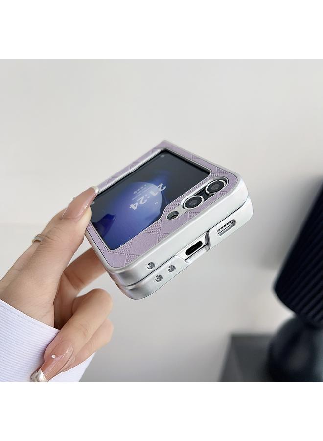 S-TOP Case For Samsung Galaxy Z Flip4 5G Pearlescent Paint Diamond Shaped Checkered Leather Phone Case - Image 5