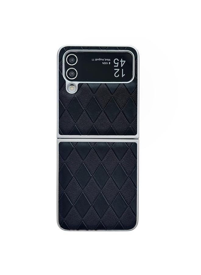 S-TOP Case For Samsung Galaxy Z Flip4 5G Pearlescent Paint Diamond Shaped Checkered Leather Phone Case - Image 1