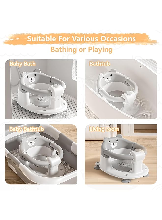 Baby Bath Seat For Babies Infant Bath Tub Portable Sit Up Seats Bathing Chair Newborn Essentials Toddler Must Haves 0 12 Months Bathtub Sink Bather Sitting Shower Support Travel Ring (Grey) - Image 5