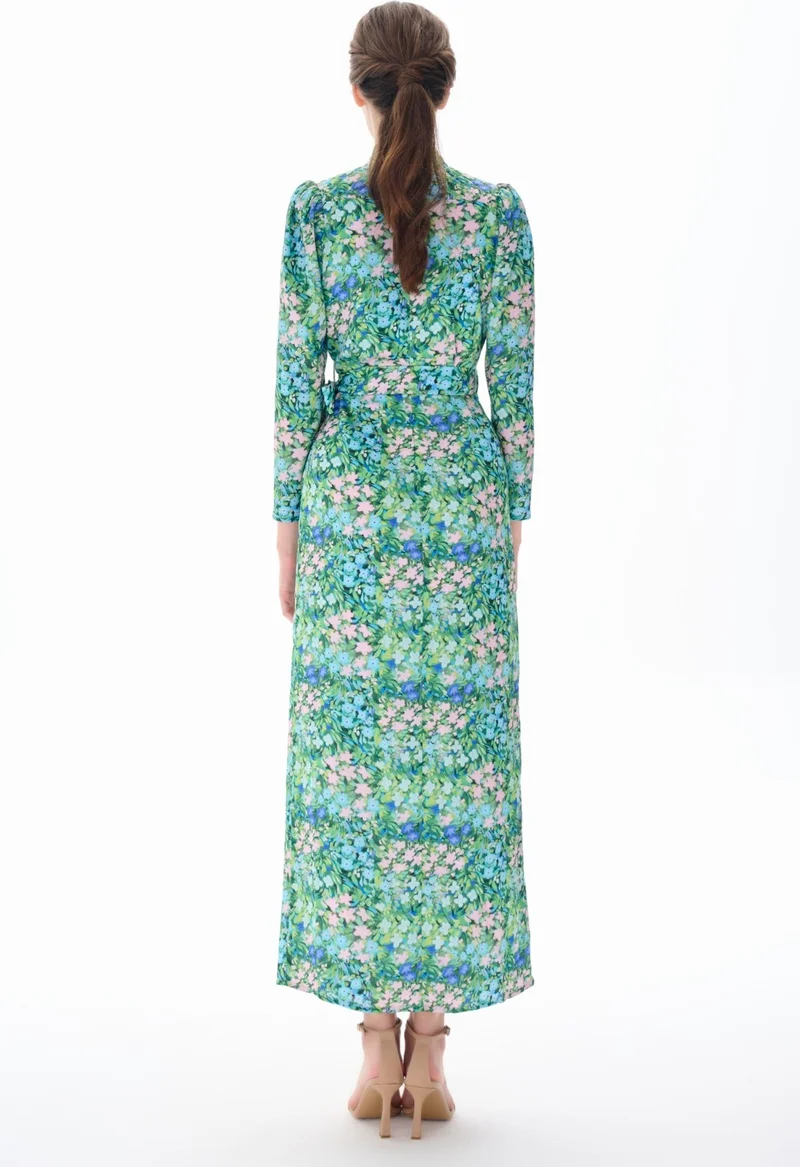 ميها Front Double Breasted Long Maxi Dress Green