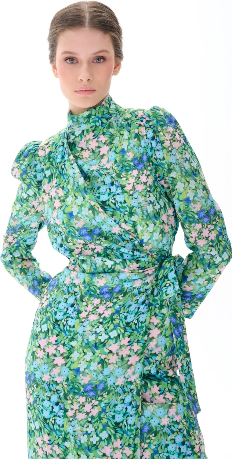 ميها Front Double Breasted Long Maxi Dress Green