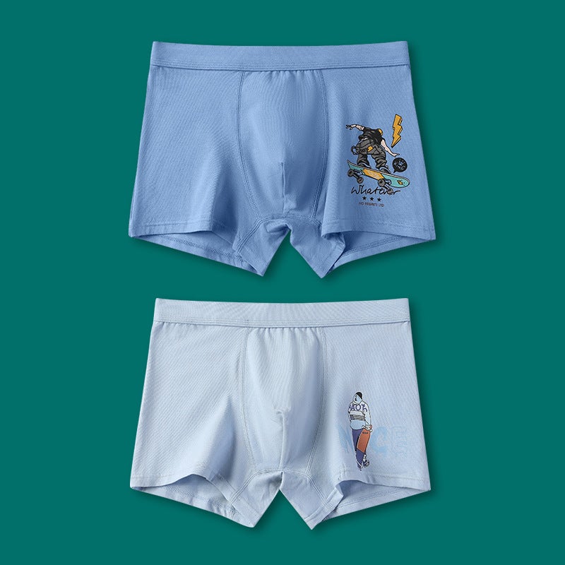 Boys Cotton Boxer Briefs Comfort Fit J011#Lake blue-light blue 2 pack 
