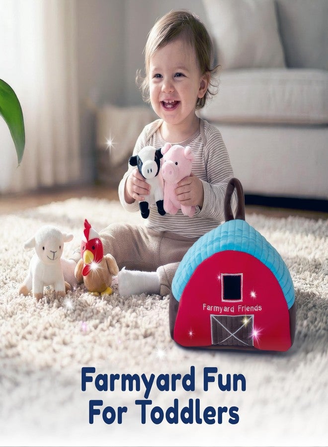 بيكسي كراش مجموعة بيكسي كراش من 5 قطع من حظيرة حيوانات المزرعة القطيفة - مصنوعة من أقمشة ناعمة - تتضمن 4 حيوانات مزرعة محشوة: خروف، خنزير، بقرة، دجاجة - حقيبة حمل على شكل حظيرة - سهلة الحمل - متعددة الألوان - Image 2