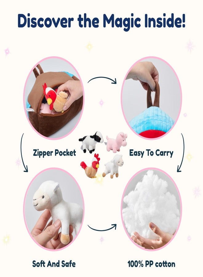 بيكسي كراش مجموعة بيكسي كراش من 5 قطع من حظيرة حيوانات المزرعة القطيفة - مصنوعة من أقمشة ناعمة - تتضمن 4 حيوانات مزرعة محشوة: خروف، خنزير، بقرة، دجاجة - حقيبة حمل على شكل حظيرة - سهلة الحمل - متعددة الألوان - Image 5