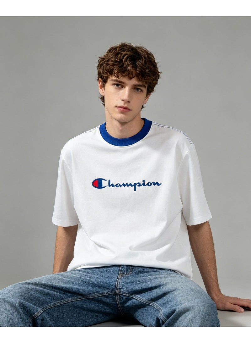 شامبيون قميص Champion للرجال بياقة متباينة بقصة واسعة بأكمام قصيرة غير رسمي بياقة دائرية للارتداء اليومي في الشارع صيفي أبيض - Image 1