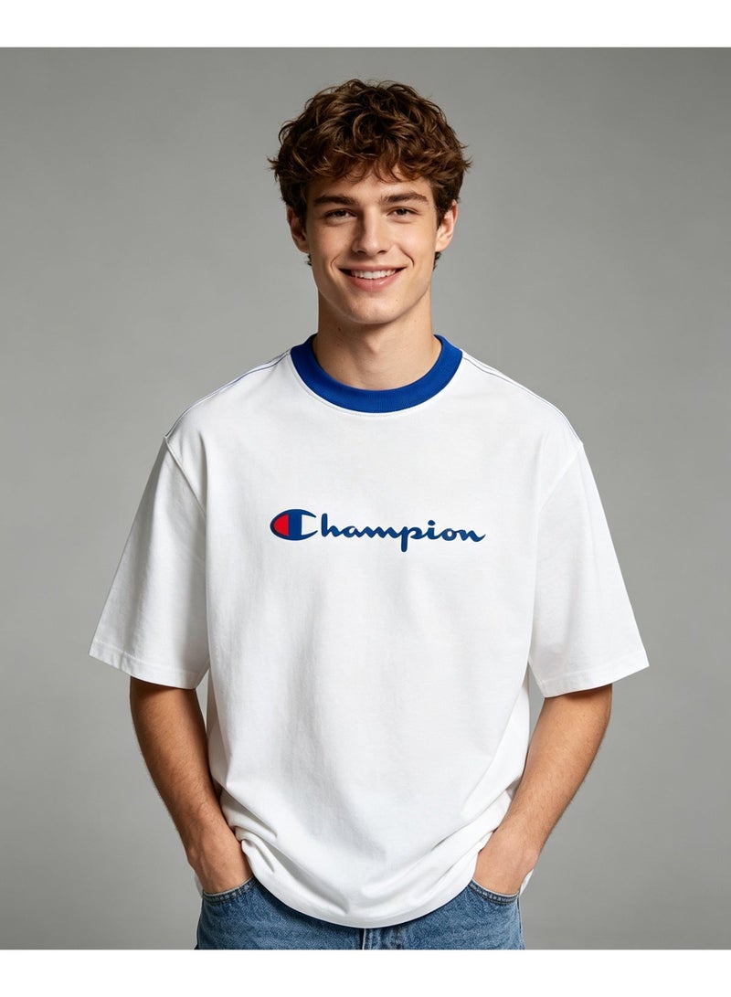 شامبيون قميص Champion للرجال بياقة متباينة بقصة واسعة بأكمام قصيرة غير رسمي بياقة دائرية للارتداء اليومي في الشارع صيفي أبيض - Image 5