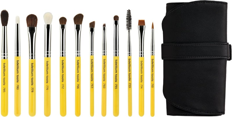 Bdellium Tools Travel Line Eye Set - 12 Piece Makeup Brush Set with Roll-up Pouch - Image 1
