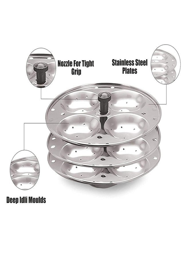 GREEVA Stainless Steel Non Stick Idli Plates, Idli Maker, Idli Stand with Holes for Pressure Cooker (3 plate, 12 idli) - Image 2