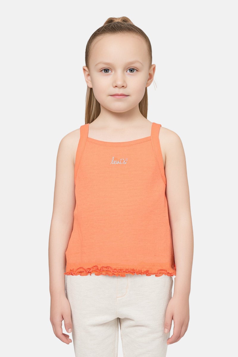 Levi's Kids Girl Square Neck Sleeveless Embroidered Logo Top, Orange - Image 1