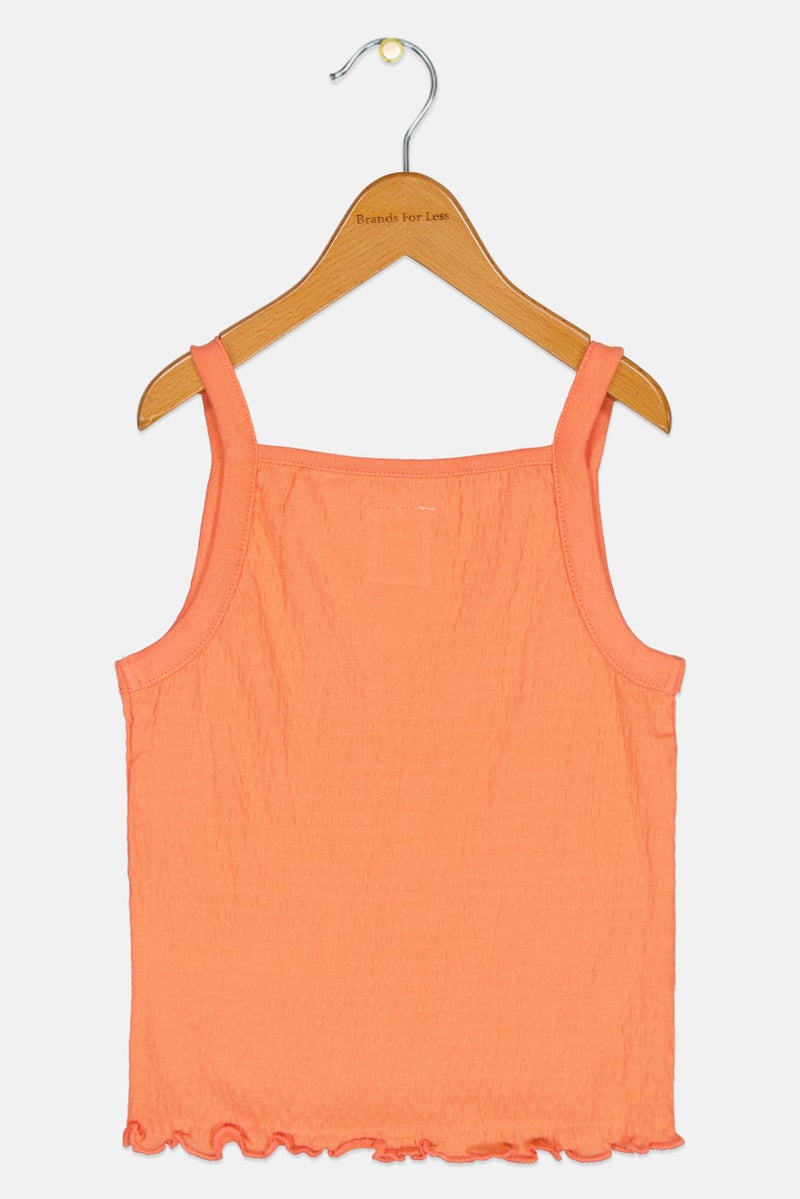 Levi's Kids Girl Square Neck Sleeveless Embroidered Logo Top, Orange - Image 3