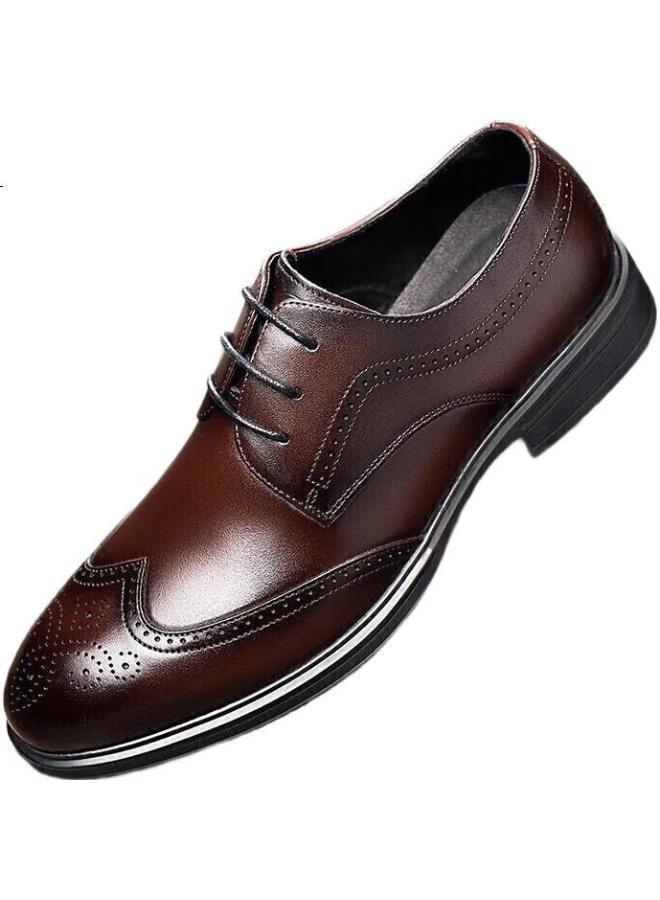 Laorentou Men's Spring And Autumn Brogue Carved Leather Shoes British Style Breathable Formal Wedding Shoes A50237 Brown Size 44 - Image 3