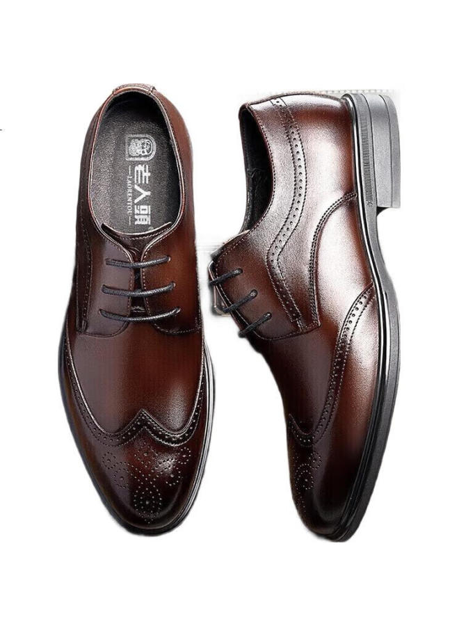Laorentou Men's Spring And Autumn Brogue Carved Leather Shoes British Style Breathable Formal Wedding Shoes A50237 Brown Size 44 - Image 2