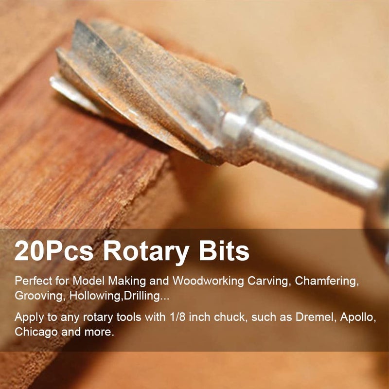 shengbenhao Wood Carving Bits Engraving Router Bit, 20pcs HSS Different Rotary Burr Set with 1/8"(3mm) Shank for Rotary Tools for DIY Woodworking, Carving, Drilling, Engraving, Trimming - Image 4