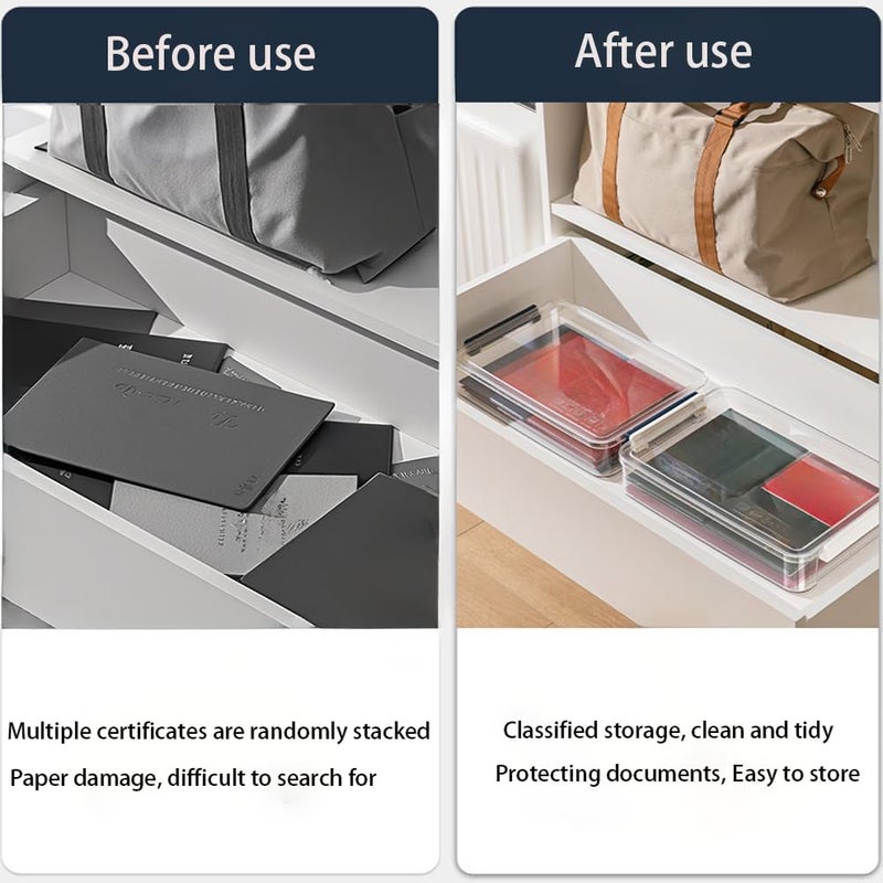 RHONZHAO 2 Pcs Plastic Portable Project Case, Clear Stackable Storage Boxes Organizer for A4 Files, Scrapbooks, Art Supplies (â€ŽBlue Latch, Small) - Image 4