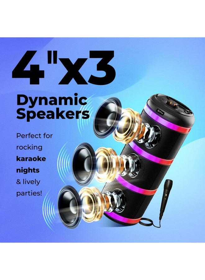 بي ترون مكبر صوت pTron Fusion Theatre V2 60W Karaoke Bluetooth Party مع صوت ستيريو قوي، وأضواء RGB إيقاعية، وميكروفون سلكي Karaoke بطول 3 أمتار، و5 موازنات صوت، وتشغيل BT/USB/SD، وشحن من النوع C (أسود ملكي) - Image 4