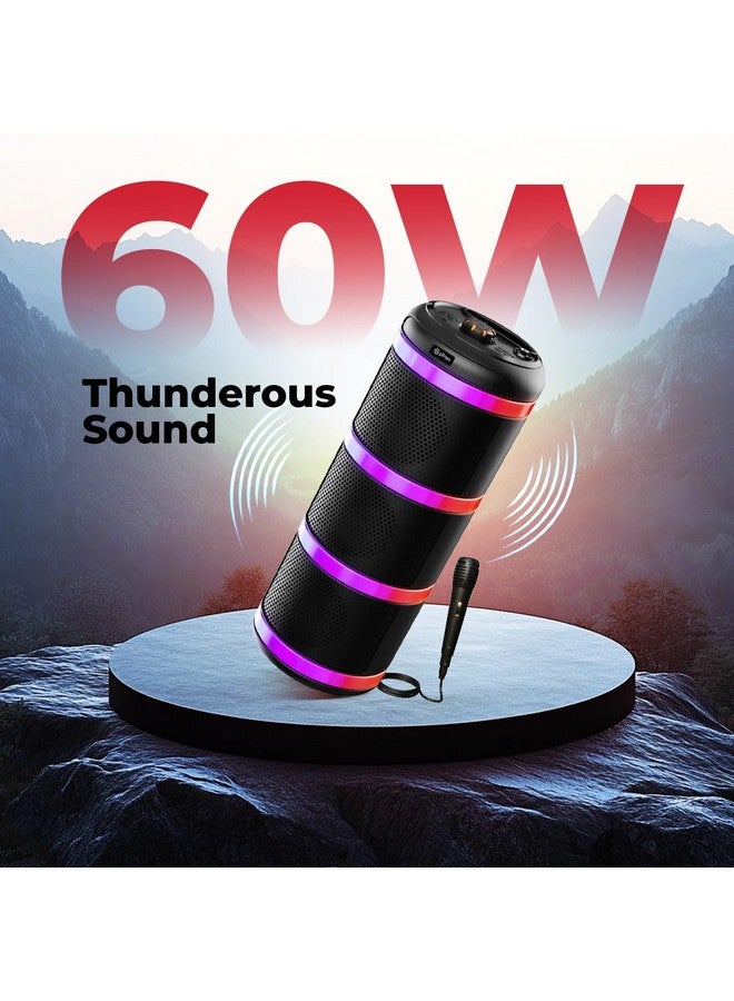 بي ترون مكبر صوت pTron Fusion Theatre V2 60W Karaoke Bluetooth Party مع صوت ستيريو قوي، وأضواء RGB إيقاعية، وميكروفون سلكي Karaoke بطول 3 أمتار، و5 موازنات صوت، وتشغيل BT/USB/SD، وشحن من النوع C (أسود ملكي) - Image 3