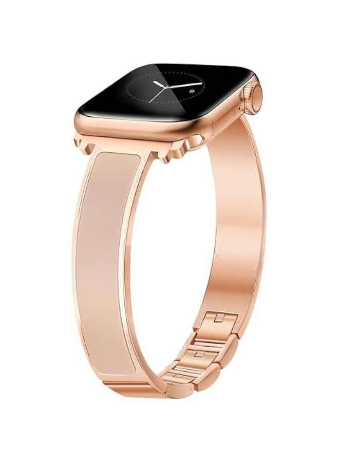 Arabest Rose Gold Slim Metal Watch Band for Women, Compatible with Apple Watch 38mm-42mm, Elegant Bracelet Jewelry Strap for iWatch Series 1-10 SE  - Image 1