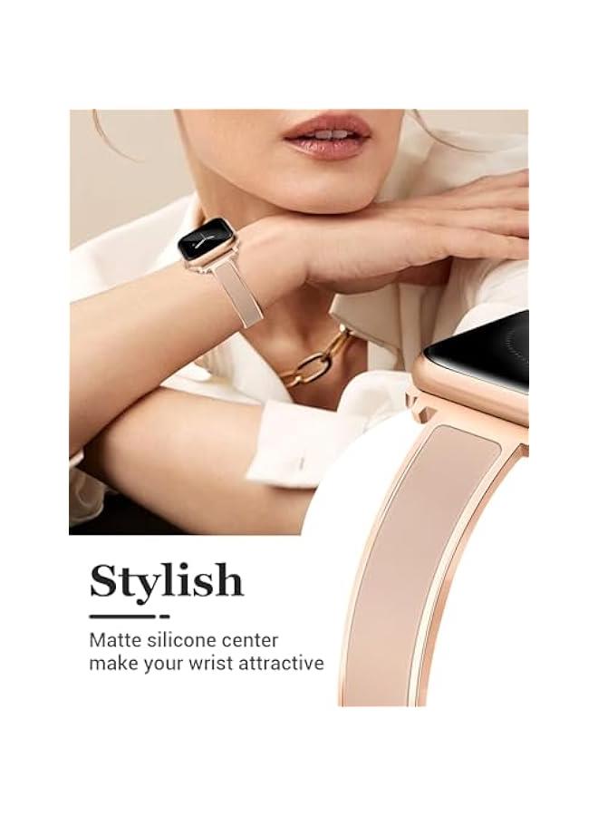 Arabest Rose Gold Slim Metal Watch Band for Women, Compatible with Apple Watch 38mm-42mm, Elegant Bracelet Jewelry Strap for iWatch Series 1-10 SE  - Image 2