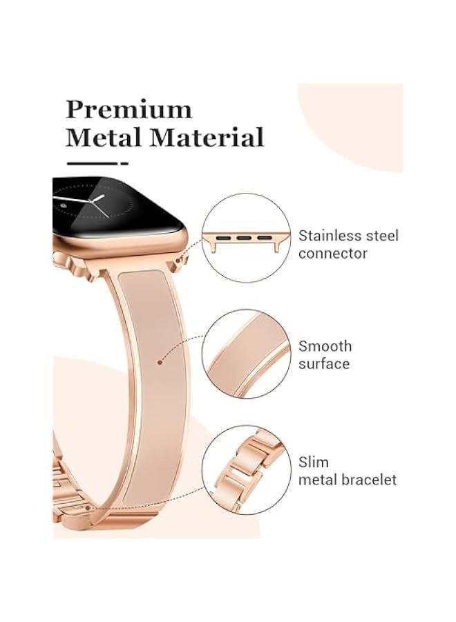 Arabest Rose Gold Slim Metal Watch Band for Women, Compatible with Apple Watch 38mm-42mm, Elegant Bracelet Jewelry Strap for iWatch Series 1-10 SE  - Image 3