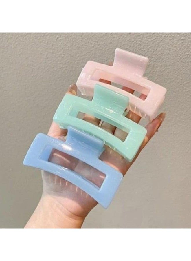 DN Creation مجموعة دي إن كرييشن من 3 مشابك شعر بلاستيكية مستطيلة الشكل، لون موحد غير لامع، مشابك شعر مانعة للانزلاق، إكسسوارات تصفيف شعر جامبو - ألوان متنوعة - Image 1