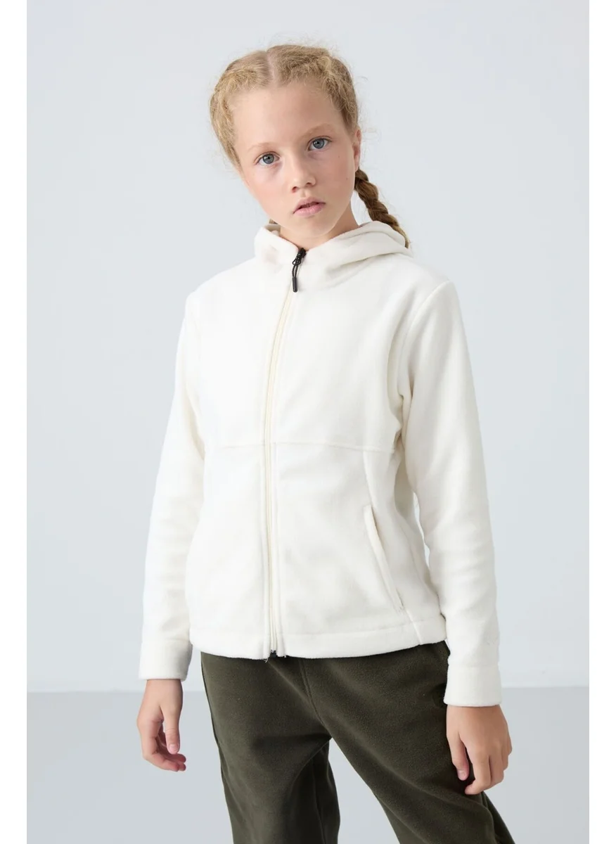 Tommy Life Ecru Thick Soft Texture Standard Fit Embroidered Polar Fleece Girls Sweatshirt - 75152