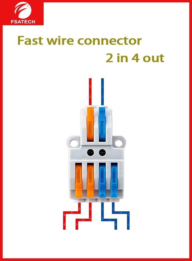 FSATECH 10 PCS Pluggable wire solderless connector splitter wiring quick terminal 2 in 4 out monochrome - Image 3
