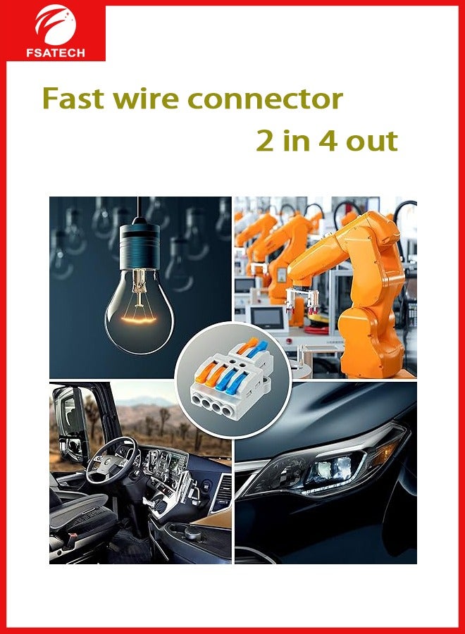 FSATECH 10 PCS Pluggable wire solderless connector splitter wiring quick terminal 2 in 4 out monochrome - Image 4