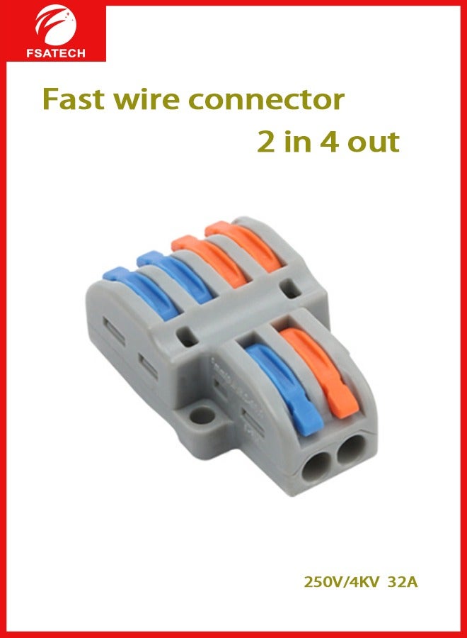 FSATECH 10 PCS Pluggable wire solderless connector splitter wiring quick terminal 2 in 4 out monochrome - Image 1