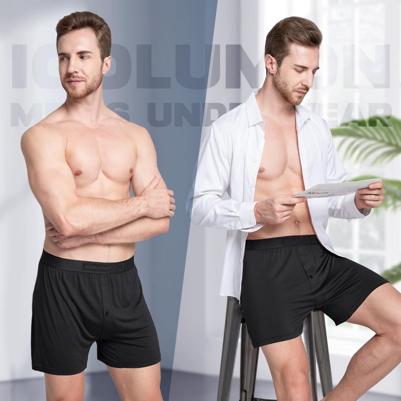 IGOLUMON Mens Underwear Boxer Shorts 5 Pack Comfortable Bamboo Rayon Boxers for Men Classic Relaxed Fit Stretch Shorts Moisture Wicking Breathable Men's Boxer Shorts with Button Fly - Image 2
