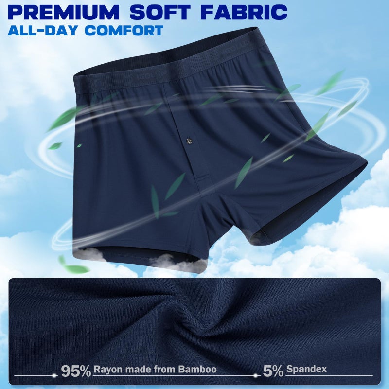 IGOLUMON Mens Underwear Boxer Shorts 5 Pack Comfortable Bamboo Rayon Boxers for Men Classic Relaxed Fit Stretch Shorts Moisture Wicking Breathable Men's Boxer Shorts with Button Fly - Image 3