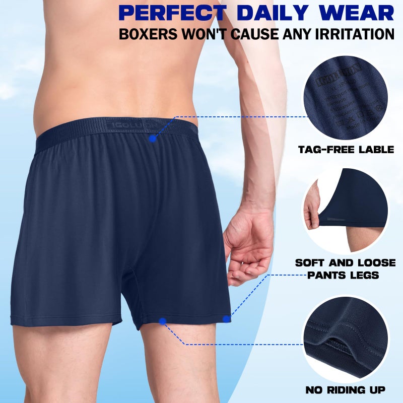 IGOLUMON Mens Underwear Boxer Shorts 5 Pack Comfortable Bamboo Rayon Boxers for Men Classic Relaxed Fit Stretch Shorts Moisture Wicking Breathable Men's Boxer Shorts with Button Fly - Image 5
