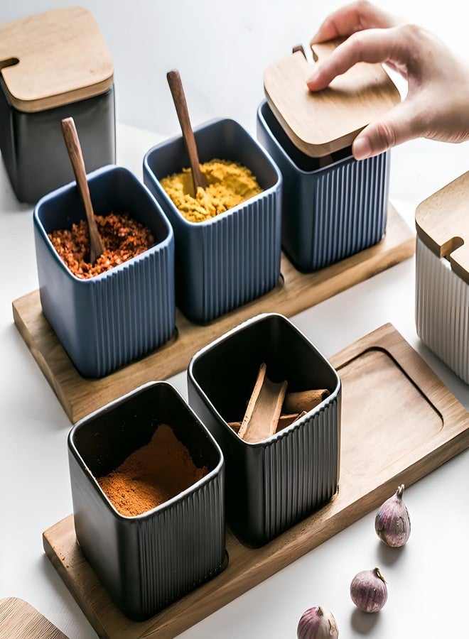 jessie 3 Pack Ceramic Condiment Jar Spice Box, Container Seasoning Jars Set with Lids and Spoon for Sugar Tea Coffee Spice Salt pepper for Home Kitchen Counter (Black) - Image 3