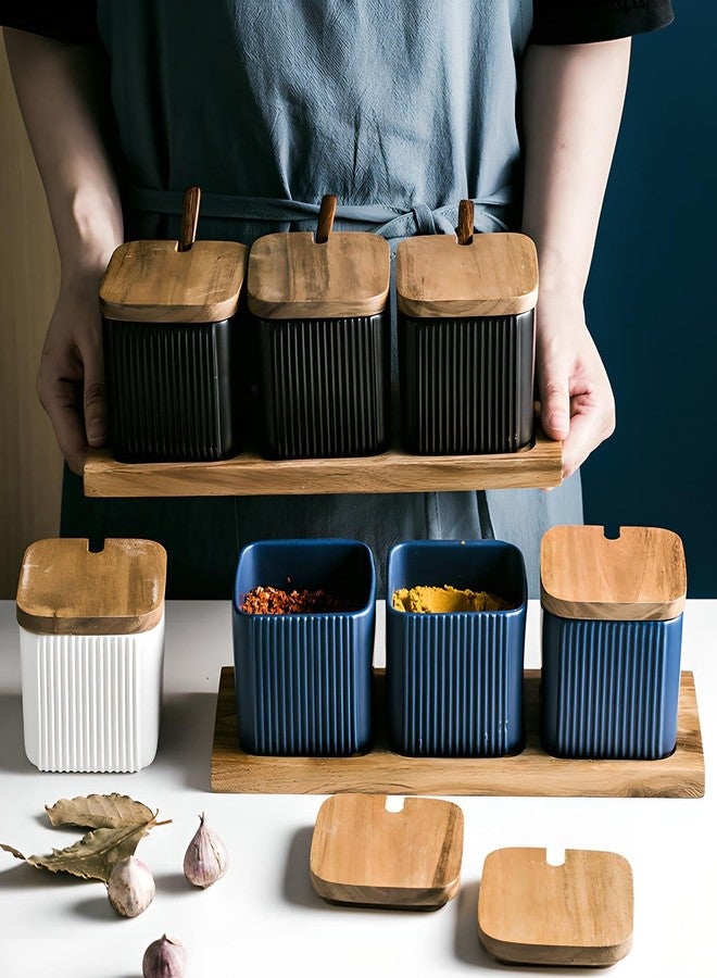 jessie 3 Pack Ceramic Condiment Jar Spice Box, Container Seasoning Jars Set with Lids and Spoon for Sugar Tea Coffee Spice Salt pepper for Home Kitchen Counter (Black) - Image 4