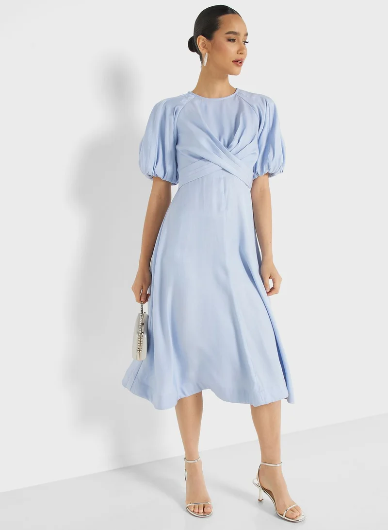 Femi9 Puff Sleeve Pleated Dress