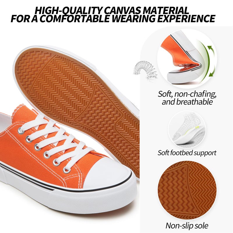 Adokoo Canvas Tennis Shoes for Women Low Top Casual White Black Sneakers for Women Lace Up Fashion Comfortable Walking Shoes (Orange,8) - Image 4