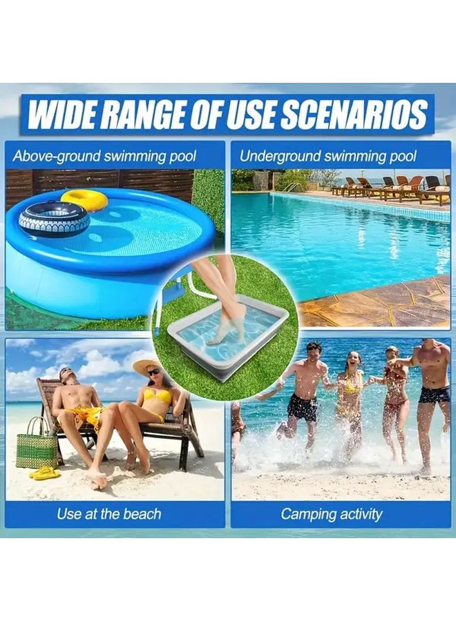 Foldable Pool Foot Bath Tray Grey White, Non-Slip Portable Basin for Ground Pool Accessories - Image 4