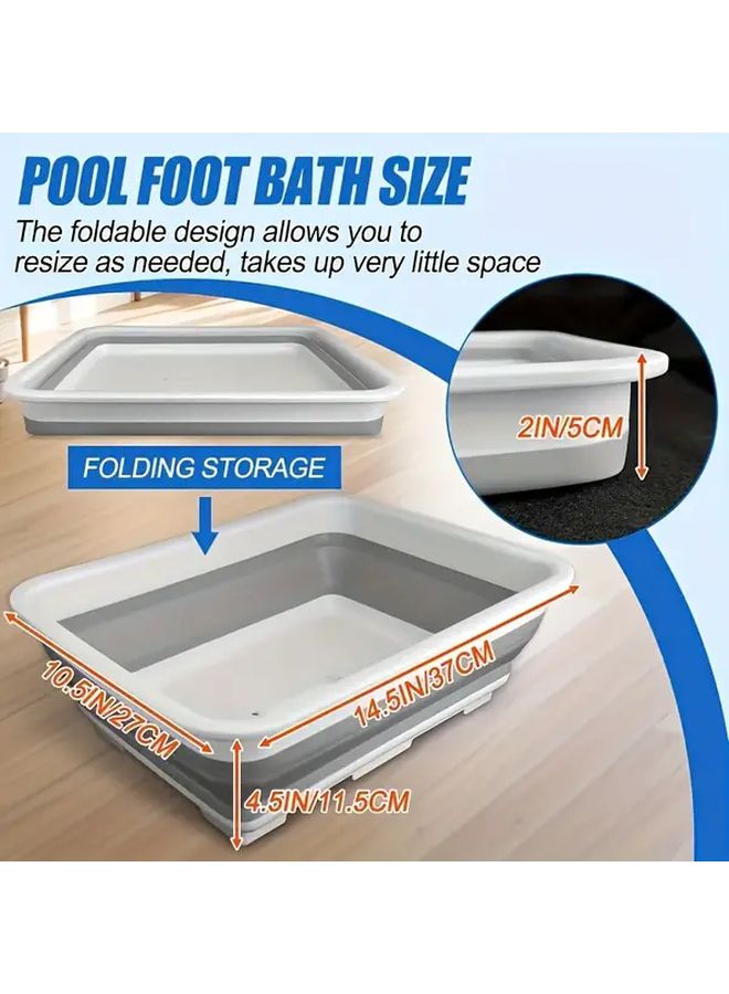 Foldable Pool Foot Bath Tray Grey White, Non-Slip Portable Basin for Ground Pool Accessories - Image 3