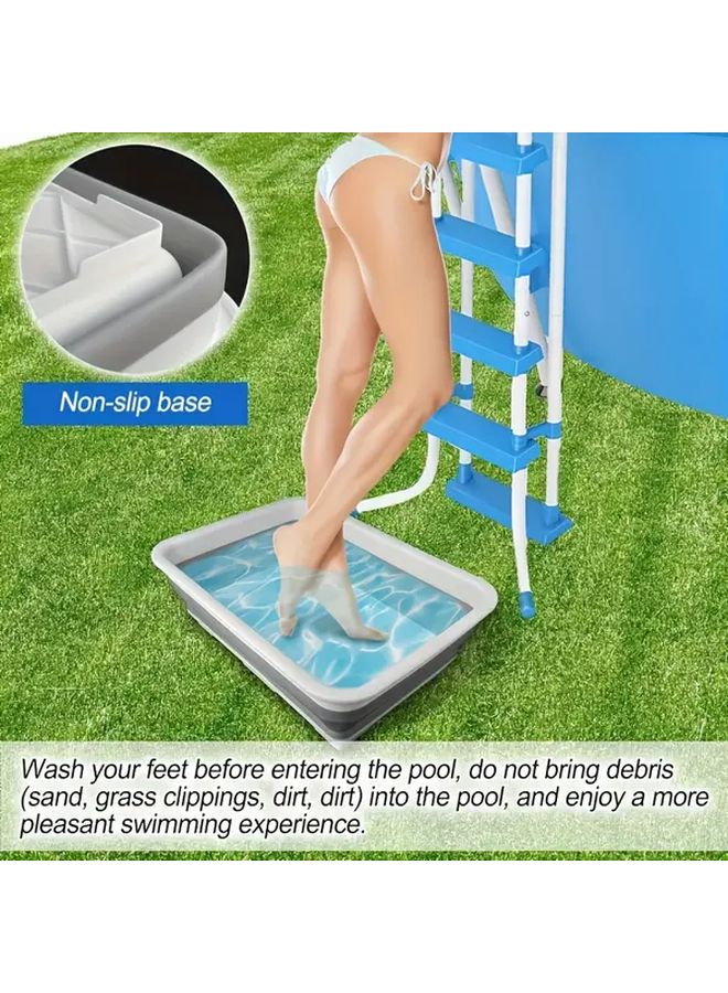 Foldable Pool Foot Bath Tray Grey White, Non-Slip Portable Basin for Ground Pool Accessories - Image 2