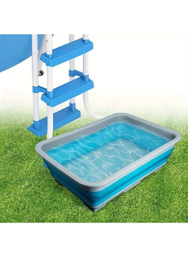 Foldable Pool Foot Bath Tray Grey White, Non-Slip Portable Basin for Ground Pool Accessories - Image 1