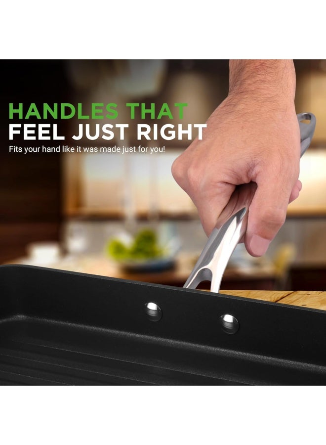 Nutrichef 11" Square Grill Pan Non Stick - High Ridges, Hard-Anodized, Stove Top Griddle, Strong Handles, Dishwasher Safe - Image 4