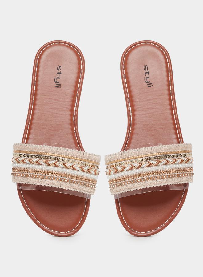 Styli Embellished Flat Sandals - Image 5