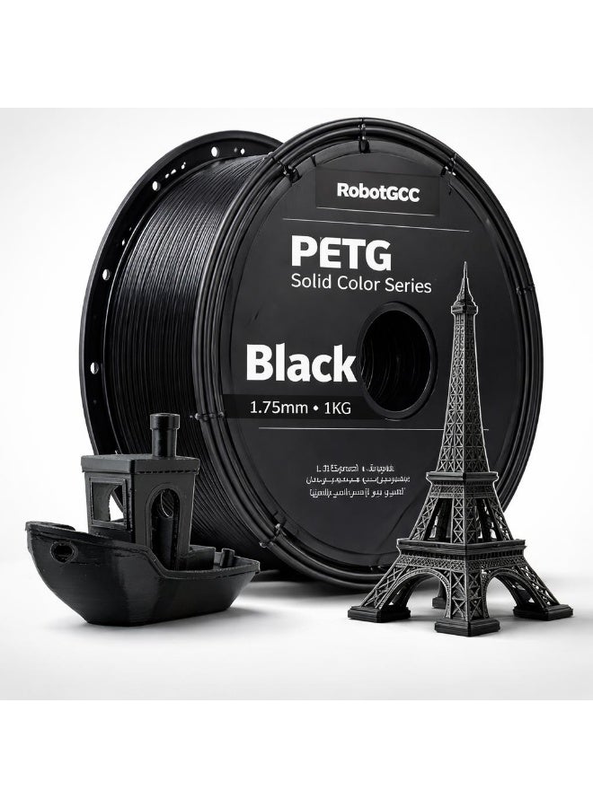 robotgcc PETG Black 3D Printing Material 1.75mm 1KG High Strength Durable Smooth Extrusion Low Warping Strong Layer Adhesion Chemical Resistance Easy Print for FDM 3D Printer Prototyping Engineering Models Functional Parts Industrial Design - Image 1