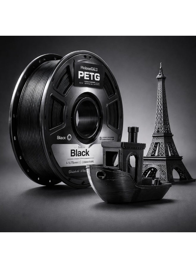 robotgcc PETG Black 3D Printing Material 1.75mm 1KG High Strength Durable Smooth Extrusion Low Warping Strong Layer Adhesion Chemical Resistance Easy Print for FDM 3D Printer Prototyping Engineering Models Functional Parts Industrial Design - Image 2