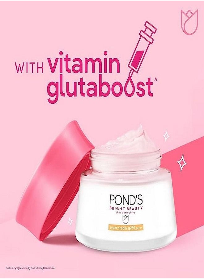 PONDS - Ponds Face Cream Bright Beauty for Brighter, Glowing Skin, Brightening Day Cream with SPF30, Vitamin B3 (Niacinamide), Vitamin E and Glycerin, 50g - Image 1
