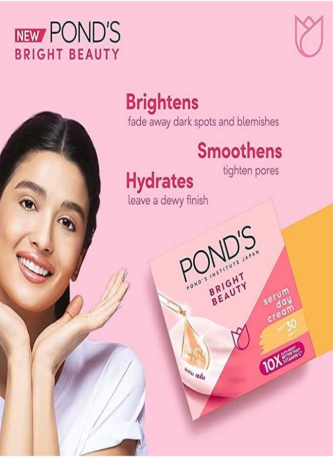 PONDS - Ponds Face Cream Bright Beauty for Brighter, Glowing Skin, Brightening Day Cream with SPF30, Vitamin B3 (Niacinamide), Vitamin E and Glycerin, 50g - Image 1