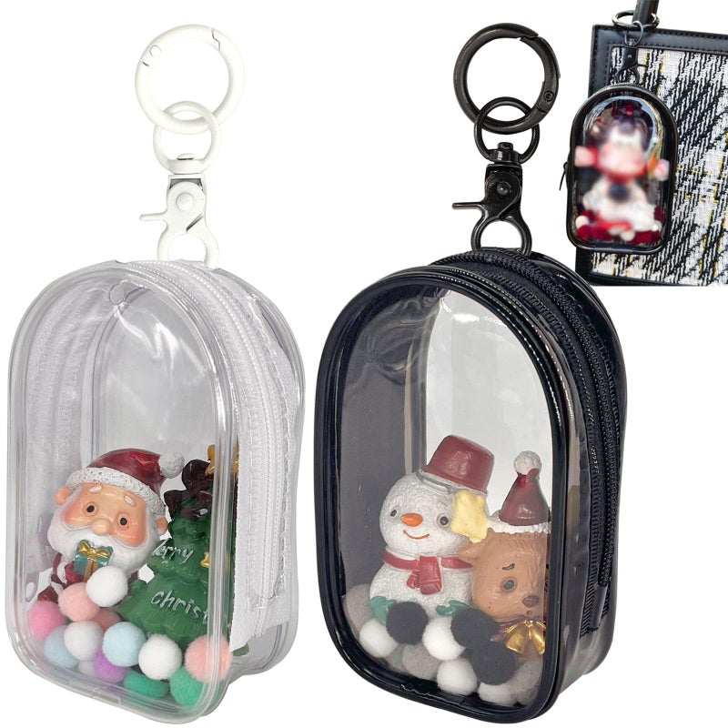 DBYANAN 2pcs Clear Figure Display Bag with Keychain Pompom Ball Portable Mini Doll Pouch Carrying Case Blind Box Figures Display Case for Collectibles Zipper Closure Cabin - Image 3