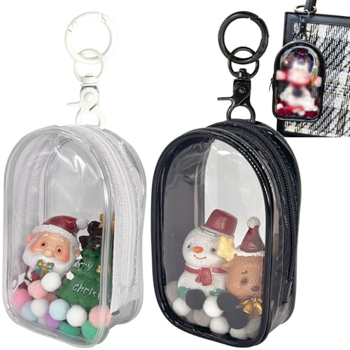 DBYANAN 2pcs Clear Figure Display Bag with Keychain Pompom Ball Portable Mini Doll Pouch Carrying Case Blind Box Figures Display Case for Collectibles Zipper Closure Cabin - Image 1