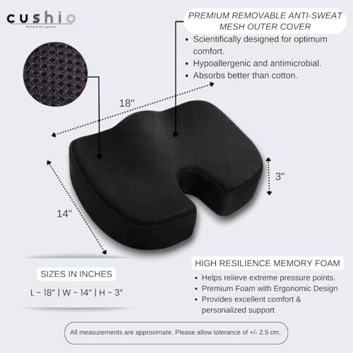 CUSHIO Memory Foam Backrest & Coccyx Seat Cushion Combo - Lower Back and Coccyx Support for Long Sitting Hours on Car Seat, Office/Home Chair (Mesh Black) - Image 3